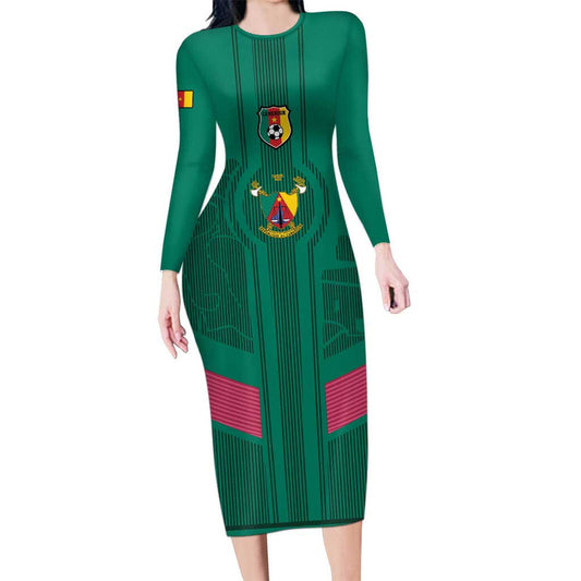 Custom Cameroon Football Waka Waka - This Time For Africa Long Sleeve Bodycon Dress