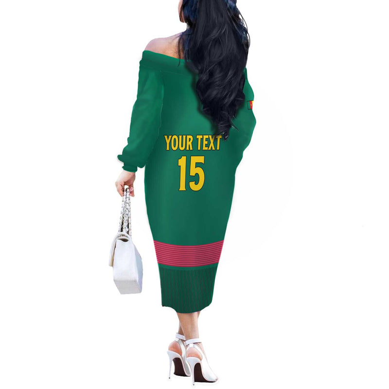 Custom Cameroon Football Waka Waka - This Time For Africa Off The Shoulder Long Sleeve Dress