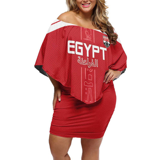 Custom Egypt Football Yalla Yalla Pharaohs - Red Ver Off Shoulder Short Dress