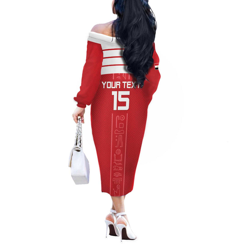 Custom Egypt Football Yalla Yalla Pharaohs - Red Ver Off The Shoulder Long Sleeve Dress