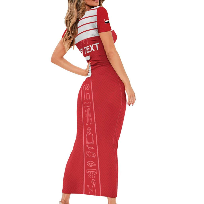 Custom Egypt Football Yalla Yalla Pharaohs - Red Ver Short Sleeve Bodycon Dress