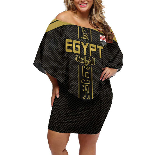 Custom Egypt Football Yalla Yalla Pharaohs - Black Ver Off Shoulder Short Dress