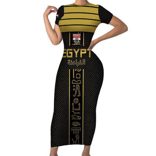 Custom Egypt Football Yalla Yalla Pharaohs - Black Ver Short Sleeve Bodycon Dress