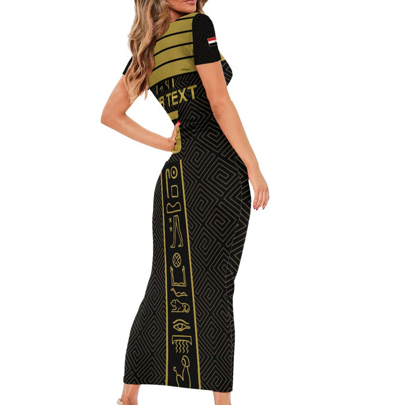 Custom Egypt Football Yalla Yalla Pharaohs - Black Ver Short Sleeve Bodycon Dress