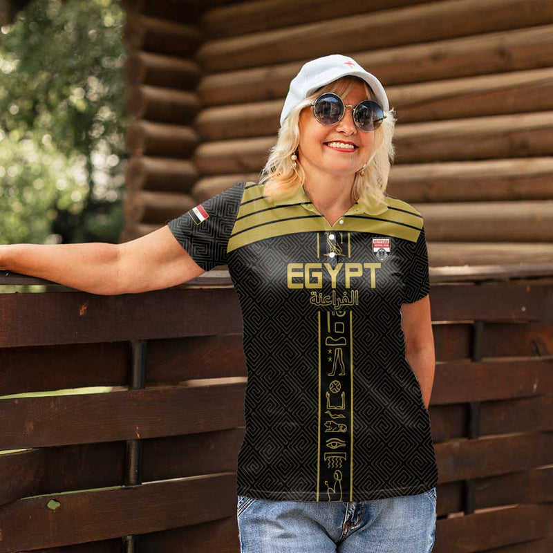 Custom Egypt Football Yalla Yalla Pharaohs - Black Ver Women Polo Shirt