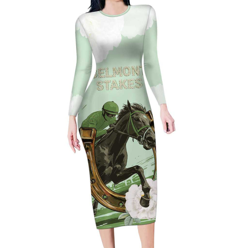 158th Anniversary Belmont Horse Racing Run For The Carnations Long Sleeve Bodycon Dress