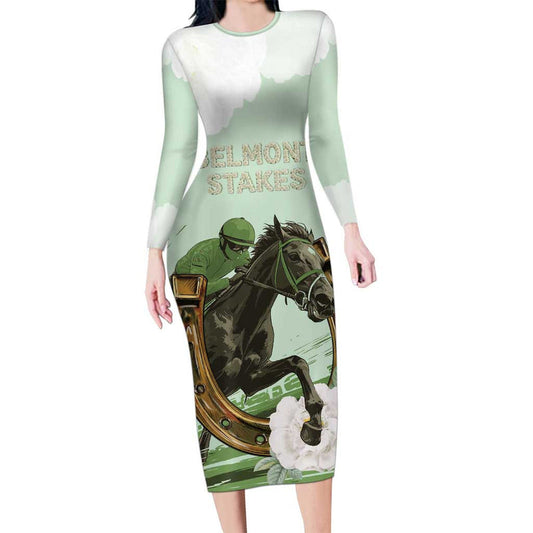 158th Anniversary Belmont Horse Racing Run For The Carnations Long Sleeve Bodycon Dress