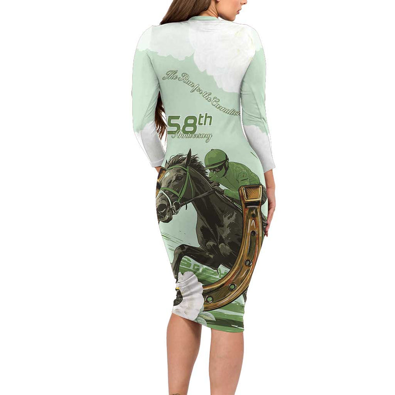 158th Anniversary Belmont Horse Racing Run For The Carnations Long Sleeve Bodycon Dress