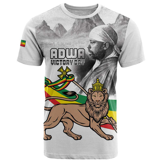 Adwa Victory Day Menelik II and Mount Soloda - Lion Of Judah T Shirt