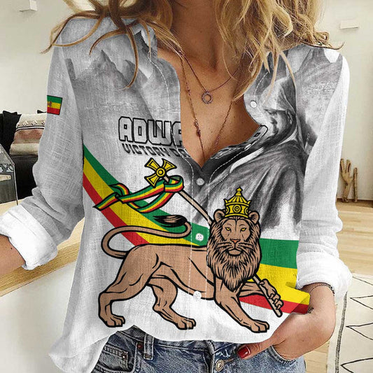 Adwa Victory Day Menelik II and Mount Soloda - Lion Of Judah Women Casual Shirt