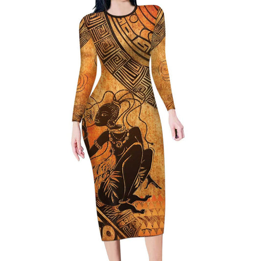 African Women She Is Rooted In The Earth And Rising Like The Sun Long Sleeve Bodycon Dress