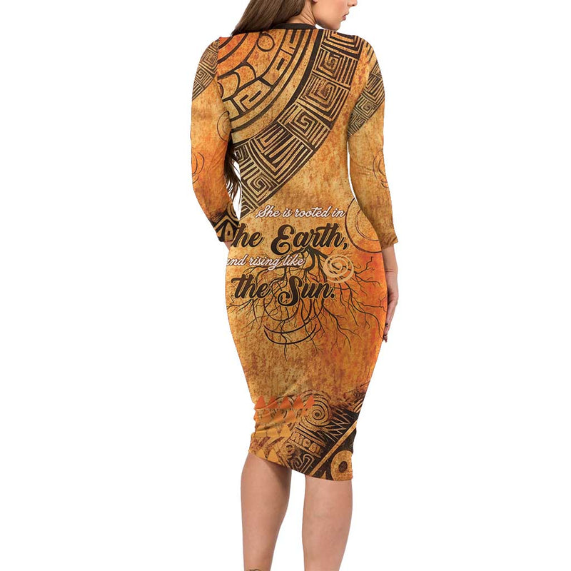 African Women She Is Rooted In The Earth And Rising Like The Sun Long Sleeve Bodycon Dress