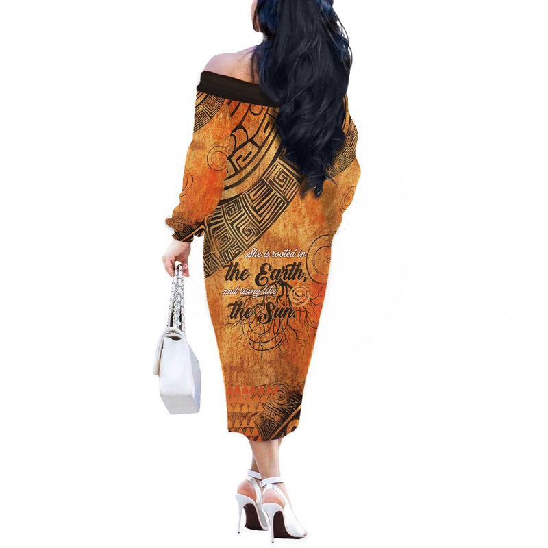 African Women She Is Rooted In The Earth And Rising Like The Sun Off The Shoulder Long Sleeve Dress