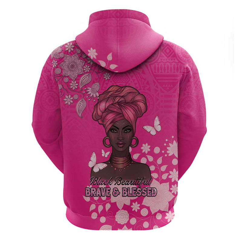 African Women Black Beautiful Brave and Bressed - Pink Color Hoodie