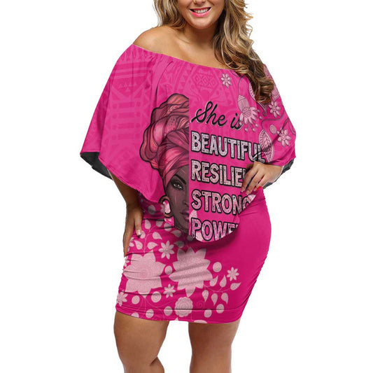 African Women Black Beautiful Brave And Bressed - Pink Color Off Shoulder Short Dress
