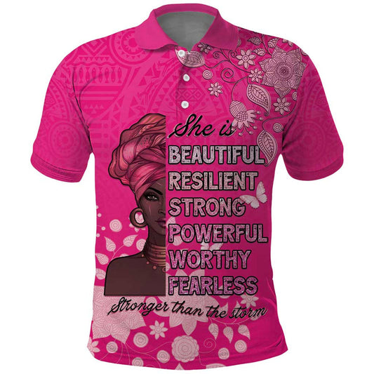 African Women Black Beautiful Brave and Bressed - Pink Color Polo Shirt
