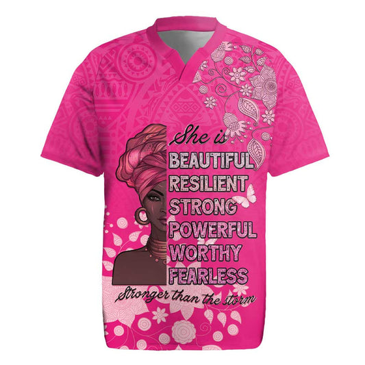 African Women Black Beautiful Brave And Bressed - Pink Color Rugby Jersey