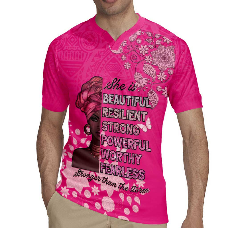 African Women Black Beautiful Brave And Bressed - Pink Color Rugby Jersey
