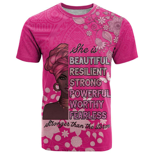 African Women Black Beautiful Brave and Bressed - Pink Color T Shirt