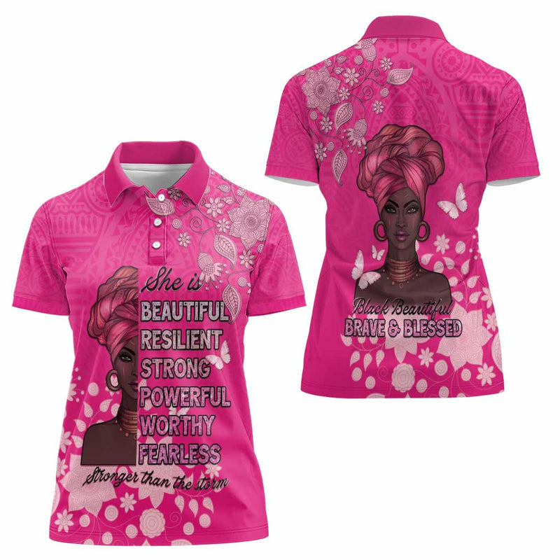 African Women Black Beautiful Brave and Bressed - Pink Color Women Polo Shirt