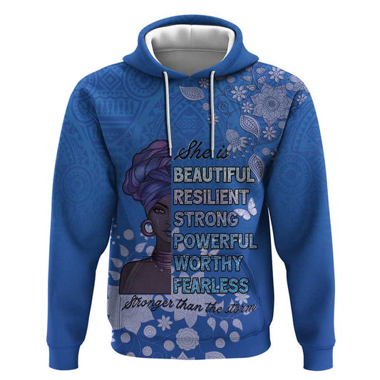 African Women Black Beautiful Brave and Bressed - Blue Color Hoodie