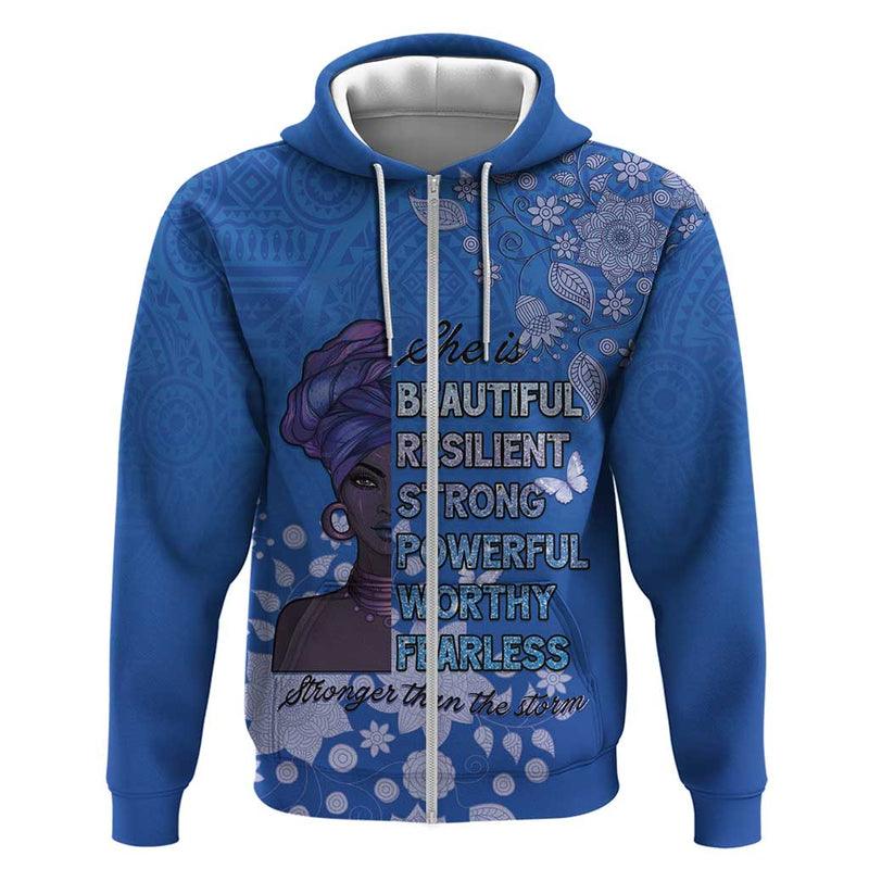 African Women Black Beautiful Brave and Bressed - Blue Color Hoodie
