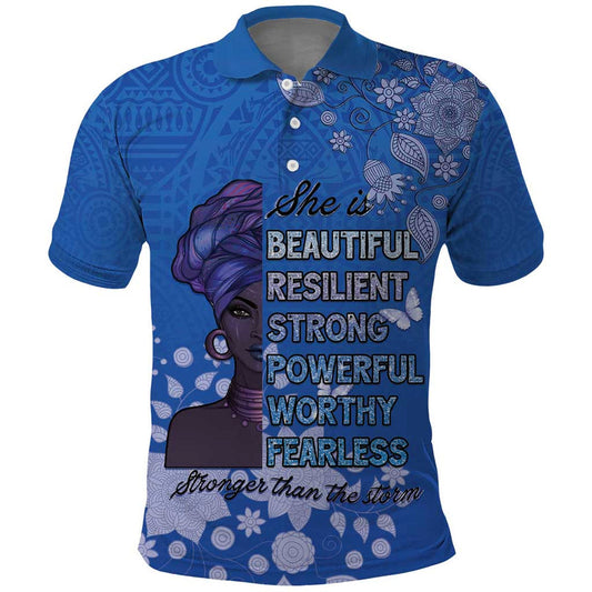 African Women Black Beautiful Brave and Bressed - Blue Color Polo Shirt