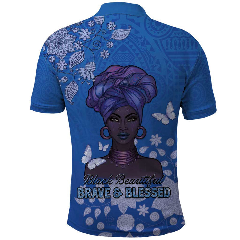 African Women Black Beautiful Brave and Bressed - Blue Color Polo Shirt