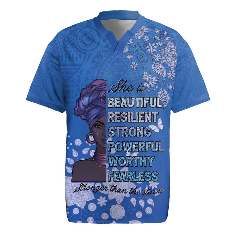 African Women Black Beautiful Brave And Bressed - Blue Color Rugby Jersey