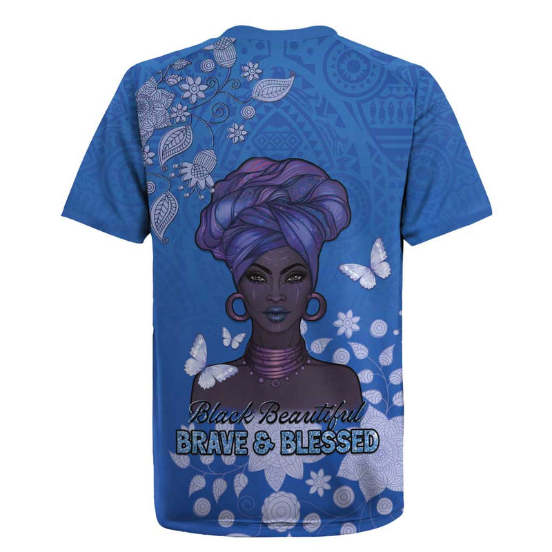 African Women Black Beautiful Brave And Bressed - Blue Color Rugby Jersey
