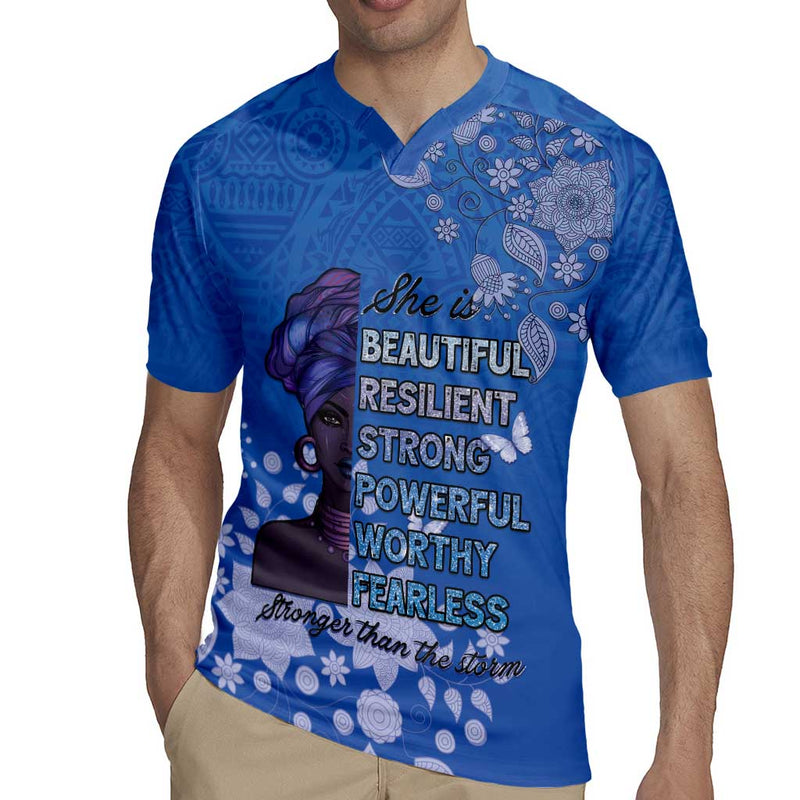African Women Black Beautiful Brave And Bressed - Blue Color Rugby Jersey