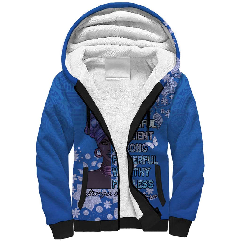 African Women Black Beautiful Brave and Bressed - Blue Color Sherpa Hoodie