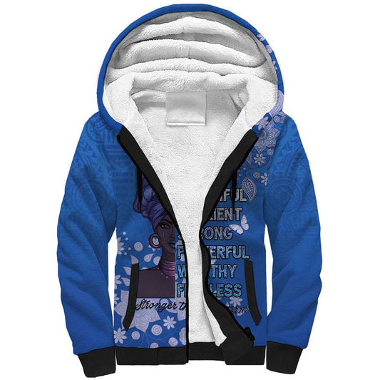 African Women Black Beautiful Brave and Bressed - Blue Color Sherpa Hoodie