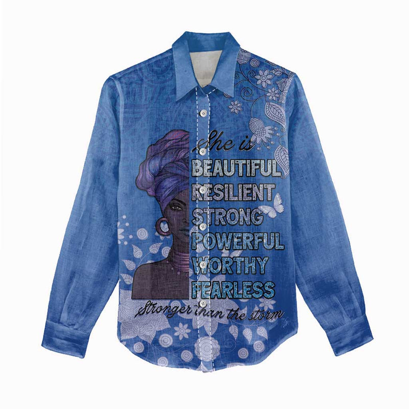 African Women Black Beautiful Brave and Bressed - Blue Color Women Casual Shirt