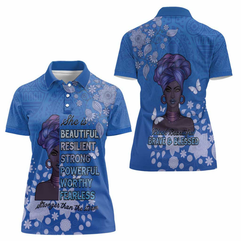 African Women Black Beautiful Brave and Bressed - Blue Color Women Polo Shirt