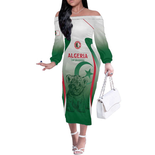 Algeria Rugby Custom Go Lion Cubs Off The Shoulder Long Sleeve Dress