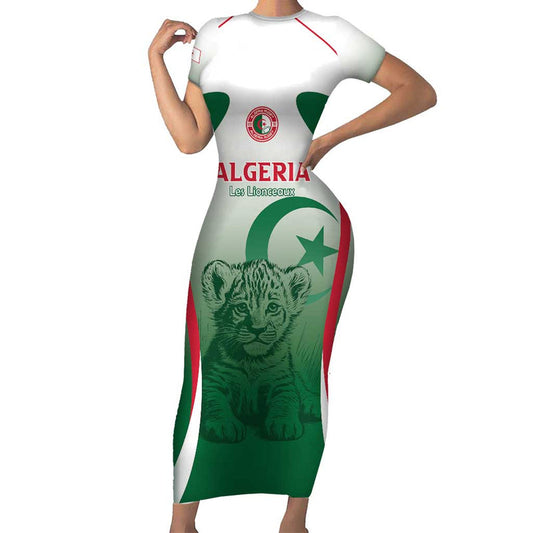 Algeria Rugby Custom Go Lion Cubs Short Sleeve Bodycon Dress