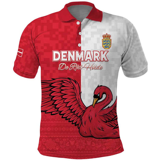 Custom Denmark Football Red and Whites Scandinavia Pattern Polo Shirt