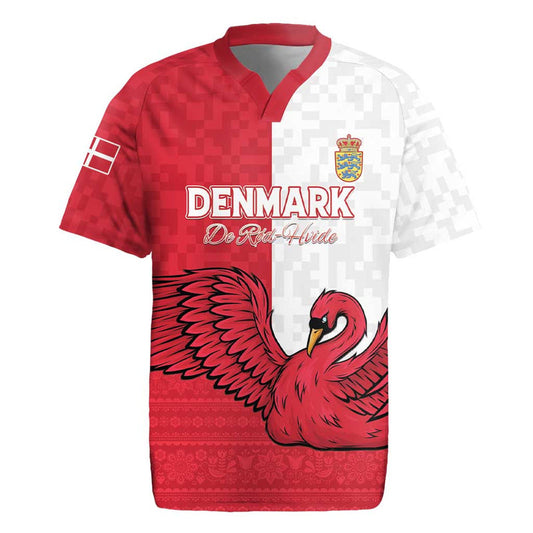 Custom Denmark Football Red And Whites Scandinavia Pattern Rugby Jersey