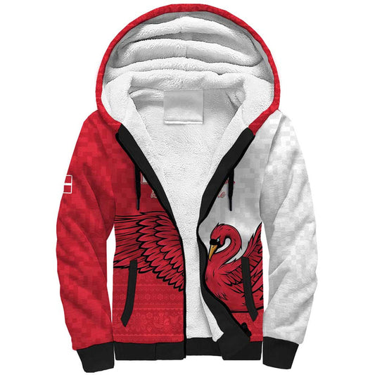 Custom Denmark Football Red and Whites Scandinavia Pattern Sherpa Hoodie