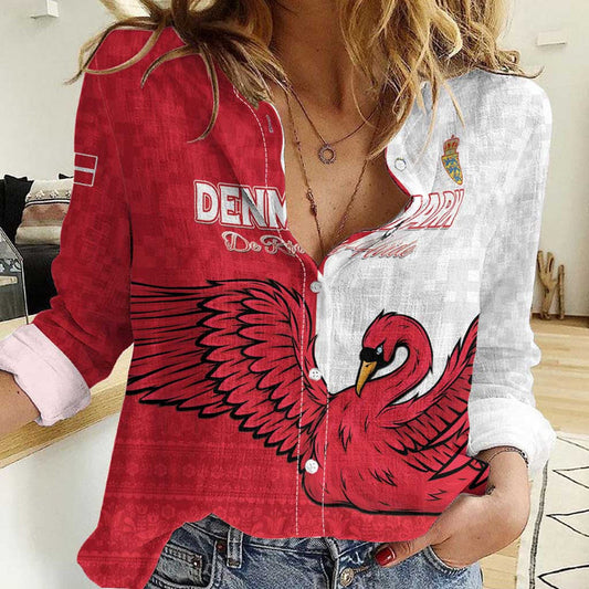 Custom Denmark Football Red and Whites Scandinavia Pattern Women Casual Shirt