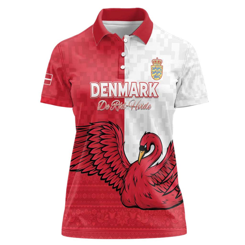 Custom Denmark Football Red and Whites Scandinavia Pattern Women Polo Shirt