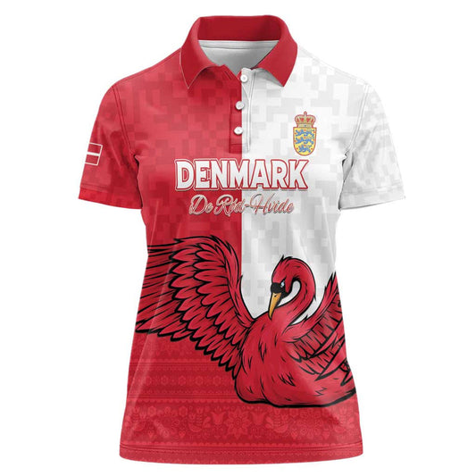 Custom Denmark Football Red and Whites Scandinavia Pattern Women Polo Shirt