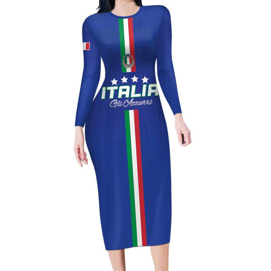 Custom Italy Football Come On Gli Azzurri Long Sleeve Bodycon Dress