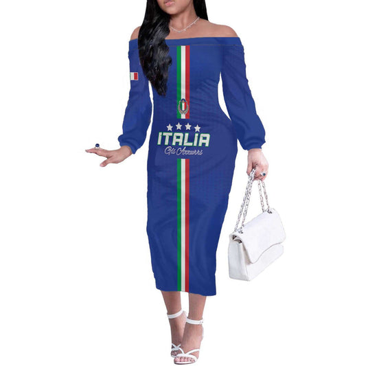 Custom Italy Football Come On Gli Azzurri Off The Shoulder Long Sleeve Dress