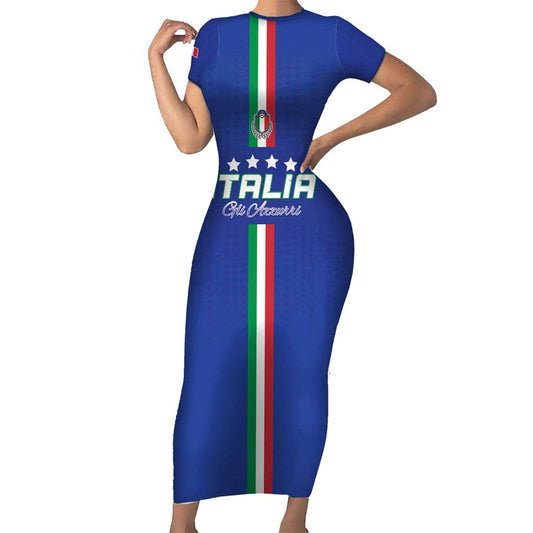 Custom Italy Football Come On Gli Azzurri Short Sleeve Bodycon Dress
