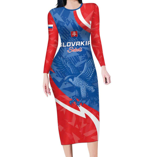 Custom Slovakia Football Come On Sokoli Long Sleeve Bodycon Dress
