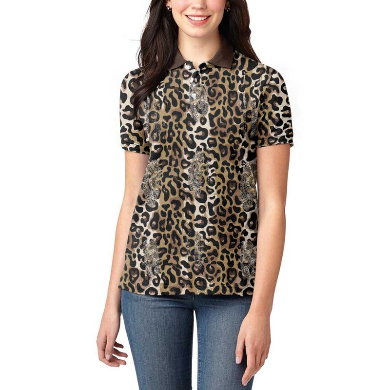 African Leopard Skin Pattern Women Polo Shirt