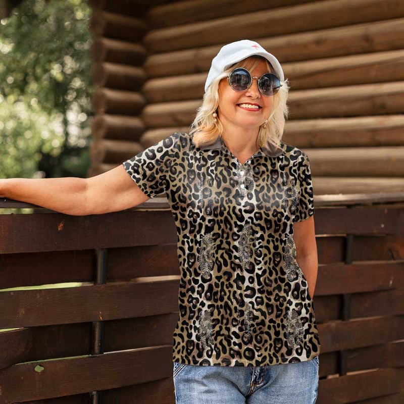 African Leopard Skin Pattern Women Polo Shirt