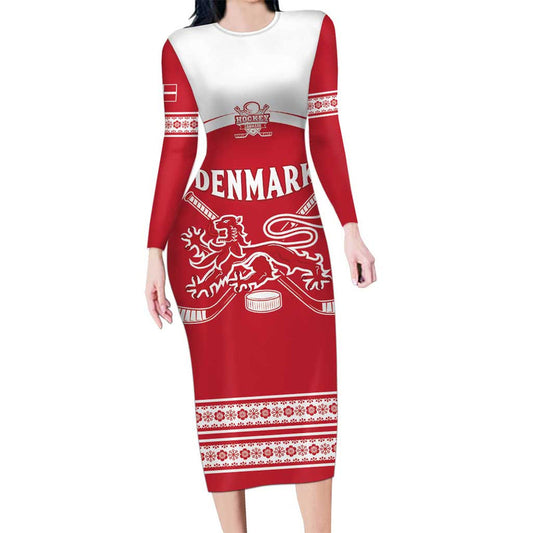 Custom Denmark Hockey Come On Danish Lions Long Sleeve Bodycon Dress